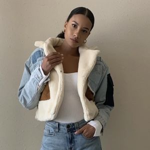 BRAND NEW WITH TAGS denim patchwork sherpa…